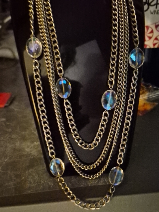 Banana Republic Jewelry - Banana Republic Multi Cuban Silver AB Iridescent crystal Beaded Layered Necklace